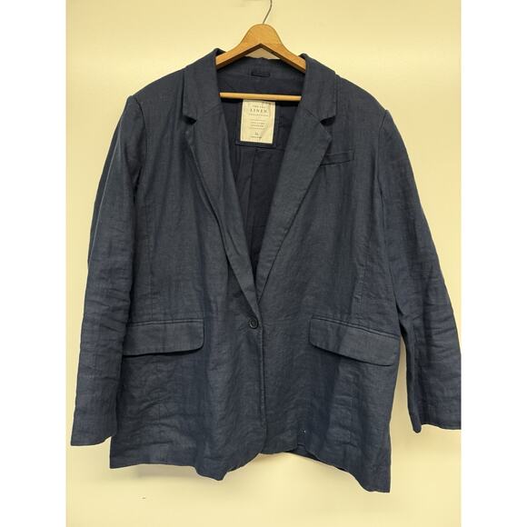 Abercrombie Jacket Womens XL Navy Blue Blazer A&F Linen Collection Oversized NEW - Picture 1 of 9
